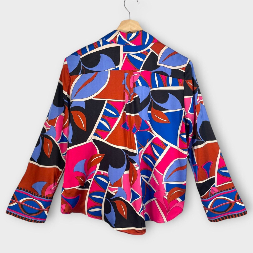 🦜 Maison D'Amelie Blouse Top LARGE Long Sleeve Boho Geometric Art to Wear EUC - Picture 2 of 8